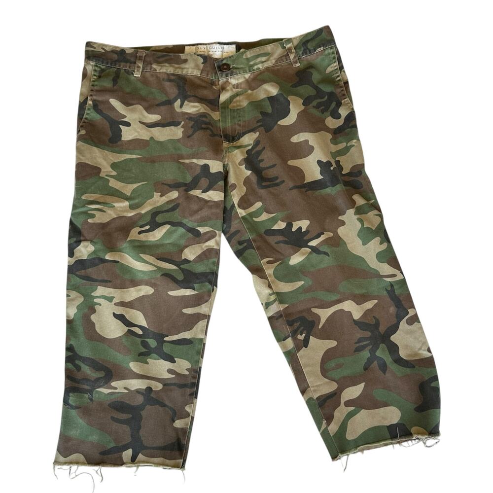 Mens Shorts Size 36 Camo Long Cut Off Green Brown Summer Hiking Outdoor Army